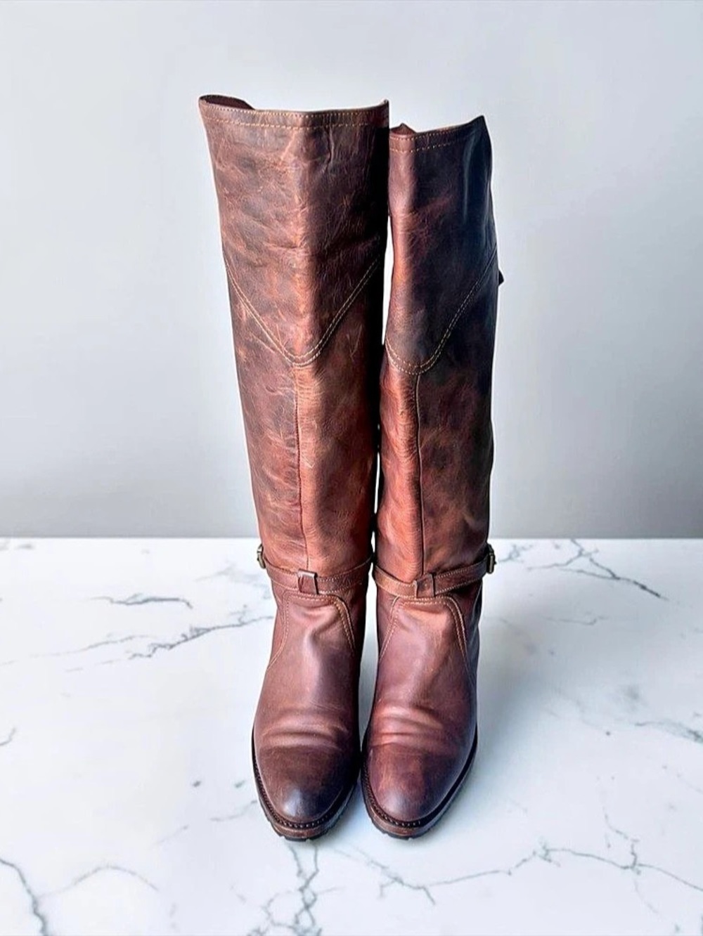 Frye Melissa Belted Tall Boots Brown Over-the-Knee Boots